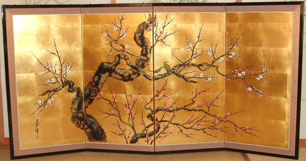 New Arts & Crafts Folding Screen with Antique Wallpaper Panels - Hand- -  Bolling & Company