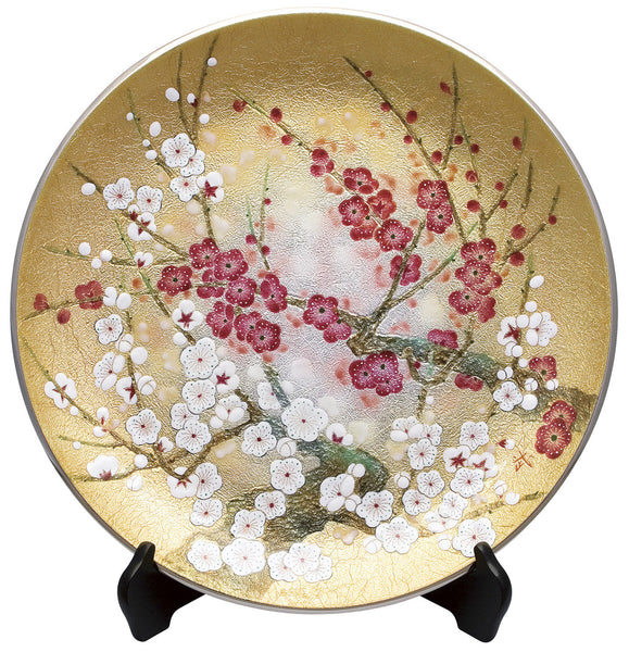 Saikosha - #007- 03 Red & White Plum (Cloisonné ware ornamental plate)  40.00 cm - Free Shipping