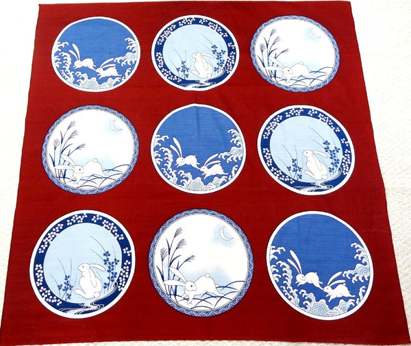 Maruwa - Rabbit picture-painted plate (Vermilion)　伊万里 綿風呂敷 約100cm 【うさぎ絵皿】朱  - Furoshiki (Japanese Wrapping Cloth) 100 x 100 cm