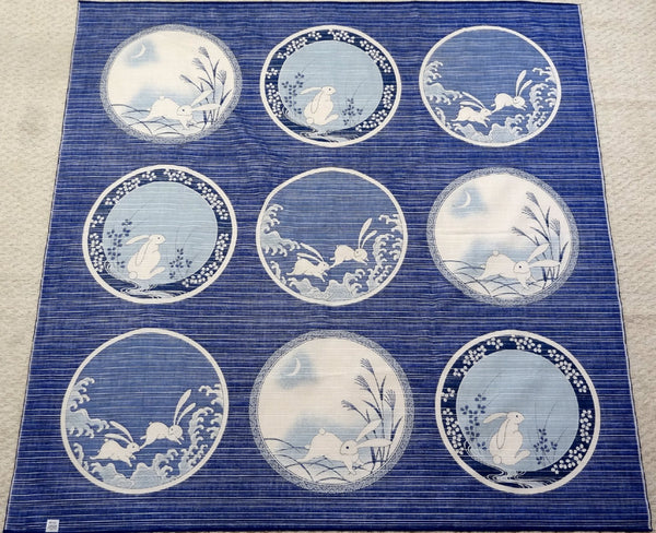 Maruwa - Rabbit picture-painted plate (Navy)　伊万里 綿風呂敷 約100cm 【うさぎ絵皿】　紺　 -  Furoshiki (Japanese Wrapping Cloth) 100 x 100 cm