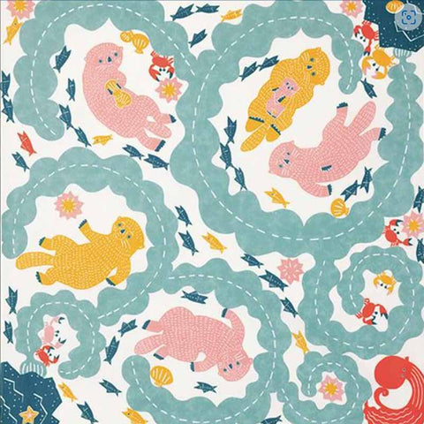 Kata Kata - Sea Otter   Cream (ラッコ  クリーム)  - Furoshiki   100 x 100 cm