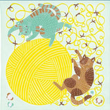 Kata Kata - Neko to Keito (Cat)  Light Green   (ネコと毛糸 ライトグリーン) - Furoshiki   50 x 50 cm