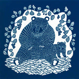 Kata Kata - Natural indigo dyeing  天然藍染   Bear and cub, dark indigo (クマの親子 濃藍) - Furoshiki   100 x 100 cm