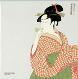 Ukiyoe Chirimen Yuzen Rayon 100%  - Kitagawa Utamaro - Woman blow Vidro (ビードロを吹く女) - Furoshiki  68 x 68 cm