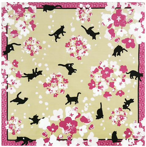 Yu-Soku - Sakura Yuho Neko  桜遊歩（さくらゆうほ）ねこ   - Furoshiki 50 x 50 cm