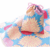 Eco Cloth　Furoshiki and Drawstring Bag Set　　エコクロス®文様柄ふろしき　×　巾着セット　 -　Chrysanthemum 菊 　 - Furoshiki   70 x 70 cm