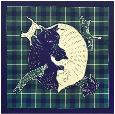 LaLaLu -  Sleeping Cat / Green   眠りねこ／グリーン - Furoshiki   97 x 97 cm