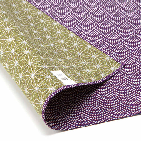 Komon - Double-Sided Dyeing - Samekomon x Asanoha (Purple x Rikyu) さざら織両面ふろしき（鮫小紋×麻葉）紫×利休 105 x 105 cm - Furoshiki (Japanese Wrapping Cloth)