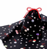 Eco Cloth　Furoshiki and Drawstring Bag Set　　エコクロス®文様柄ふろしき　×　巾着セット　 - Bell and cherry blossoms 鈴と桜  　 - Furoshiki   70 x 70 cm