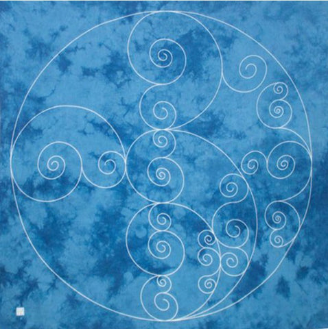 Tokolo Musubi - Natural indigo dyeing 天然藍染  Golden ratio arabesque indigo dyeing (黄金比 唐草 藍むら染め) - Furoshiki 100 x 100 cm