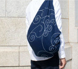 Tokolo Musubi - Natural indigo dyeing 天然藍染  Golden ratio arabesque dark blue (黄金比 唐草 濃藍) - Furoshiki 100 x 100 cm