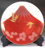 Fujii Kinsai Arita Japan - Shinshayu Kinsai Mt. Fuji ,Crain, Sakura Ornamental plate 26.50 cm - Free Shipping