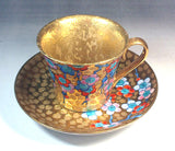 Fujii Kinsai Arita Japan - Somenishiki Golden Plum Cup & Saucer - Free Shipping