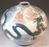 Fujii Kinsai Arita Japan - Somenishiki Kinsai Hanamusubi Rise Dragon Vase 17.00 cm - Free Shipping