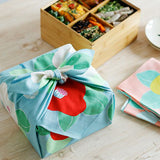 Himemusubi - Tubaki  (camellia)  椿  Turquoise  - Furoshiki   70 x 70 cm